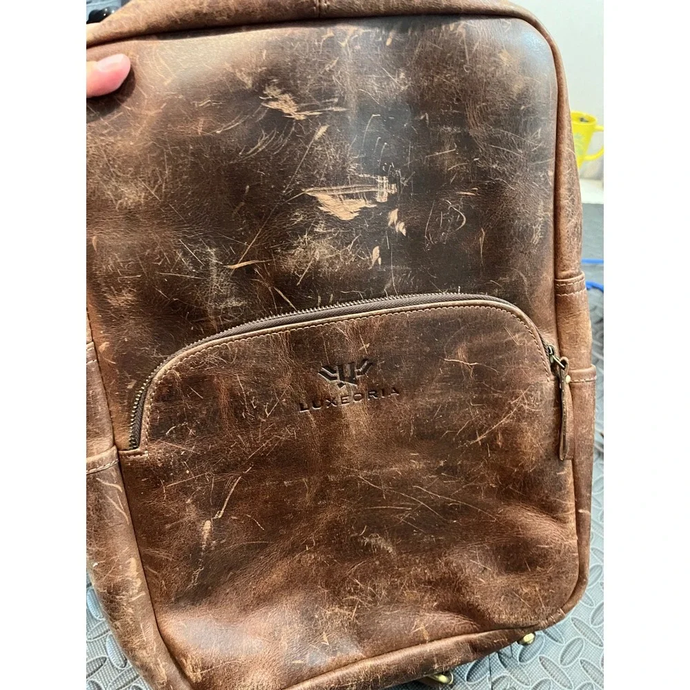 Luxoria Leather Backpack Mens Medium Brown Distressed Laptop Bag Travel Rustic